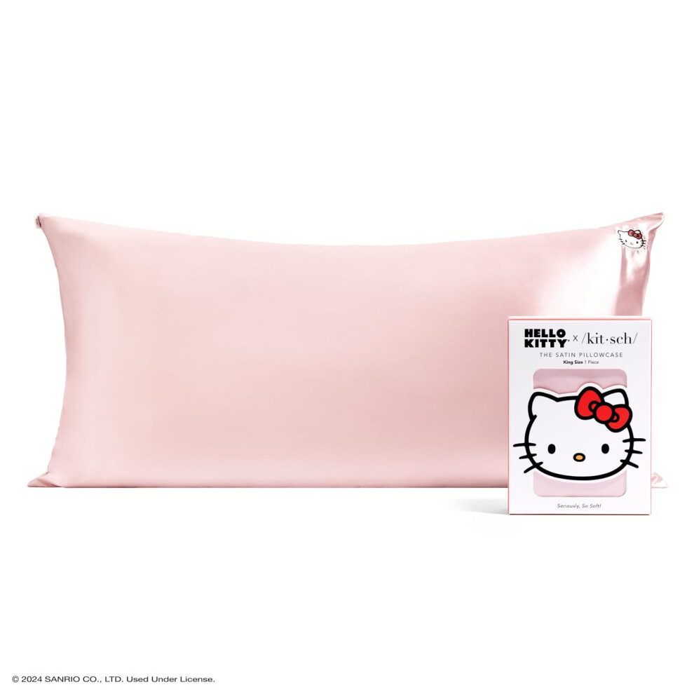 Taie d'oreiller en satin Kitsch Hello Kitty avec fermeture    clair pour cheveux Plus douce que les taies d'oreiller en soie King Housses d'oreille