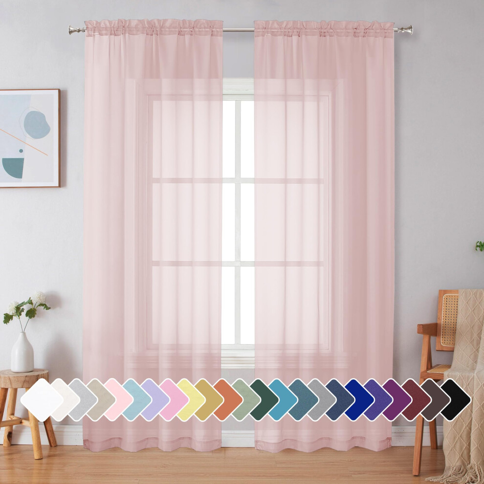 Simplebrand Blush Sheer Curtains 84 Inches Long  Light Filtering Rod Pocket Solid Color Window Sheer Curtain Panels  Elegant Curtains & Drapes for Liv-image-OPC-PFNQRVV-NEW
