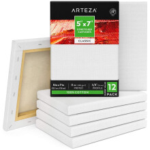 Arteza Στρωμένος Καμβάς για Ζωγραφική, Πακέτο 12, 5 x 7 ίντσες, Λευκός Καμβάς για Τέχνη