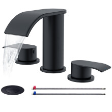Ultima unicorn de 8 inci baie de baie mat Mat Cascada Neagra Cascada Bata Batarie Black Black cu chiuveta pop-up metalica dop de scurgere ?i 2 fu