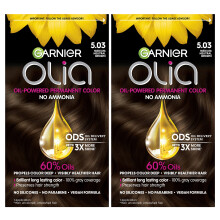 Garnier Χρώμα Μαλλιών Olia Χωρίς Αμμωνία, 5.03 Μεσαίο Ουδέτερο Καφέ, 2 Τεμάχια