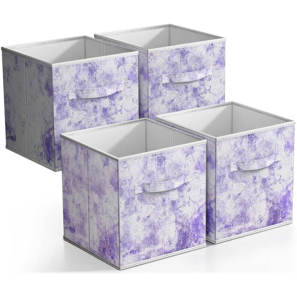 Collapsible Storage Bins - 11"" Sturdy Foldable Fabric Storage Cubes With Handle - 4 Tie-Dye Organization And Storage Baskets Purple Sorbus