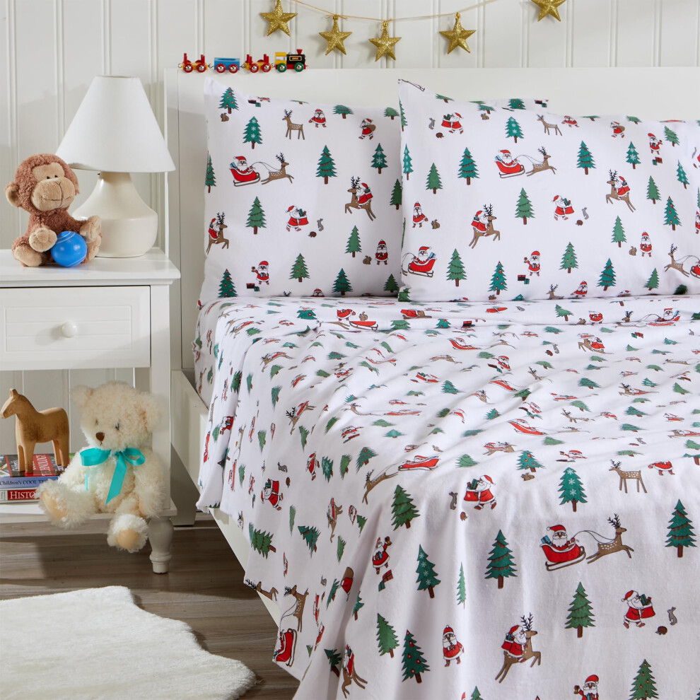 Parure de lit 4 pi   ces Great Bay Home en flanelle de No   l 100 % coton turc pour lit Queen Size | Draps et taies d'oreiller imprim   s pour enfants