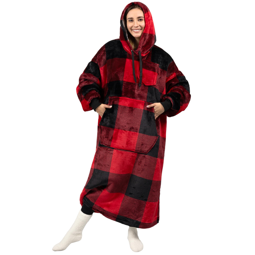 PAVILIA Couverture     capuche pour femme Rouge Sherpa Portable Couverture Homme Sweat-shirt surdimensionn    douillet Couverture Polaire Chaude Pull