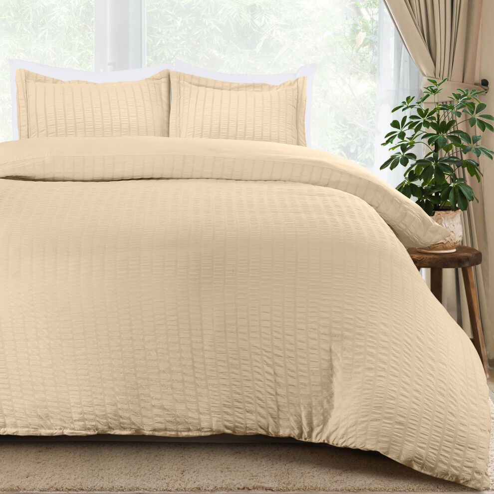 Housse de couette en seersucker Utopia Bedding pour lit double - Housse de couette douce et textur   e avec 2 taies d'oreiller - Housse de couette