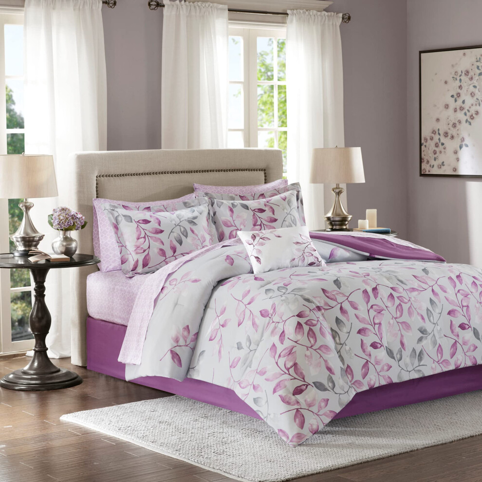Madison Park Essentials Cozy Bed In A Bag Ensemble de couette et draps en coton - Housse toutes saisons     motif floral tendance, oreiller d   corat