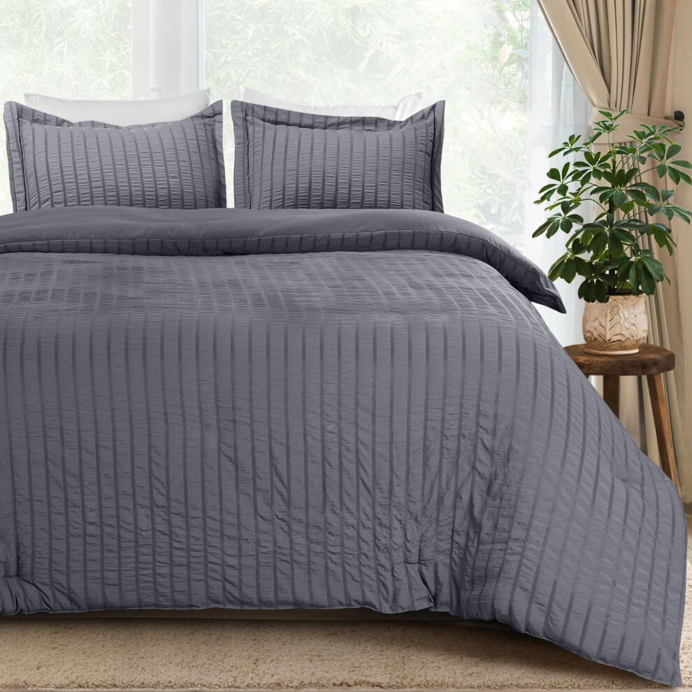 Housse de couette en seersucker Utopia Bedding, taille King, douce et textur   e, avec 2 taies d'oreiller, housse de couette ray   e 264 x 248 cm, fe