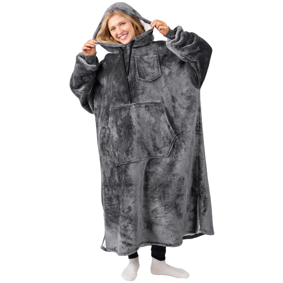 PAVILIA Couverture     capuche pour femme Gris Sherpa Couverture portable Homme Sweat-shirt surdimensionn    confortable Couverture polaire chaude Pu