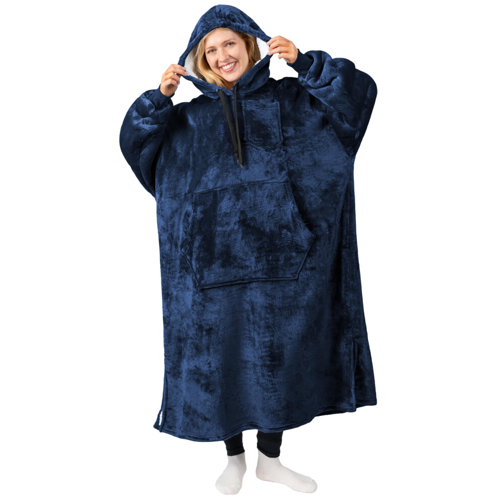 PAVILIA Couverture     capuche pour femme, bleu marine, Sherpa, portable, pour homme, sweat-shirt surdimensionn    et confortable, couverture polaire