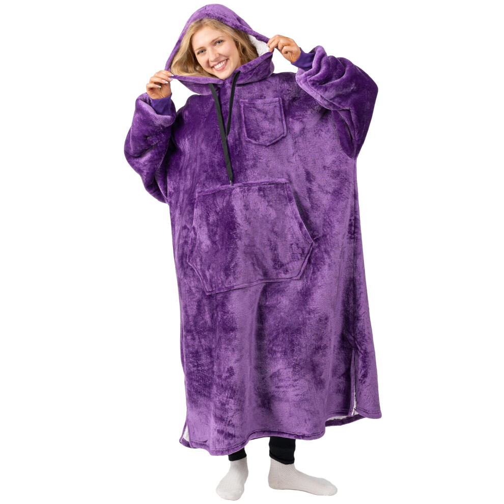 PAVILIA Couverture     capuche pour femme, couverture portable en sherpa violet, sweat-shirt surdimensionn    confortable pour homme, couverture pola