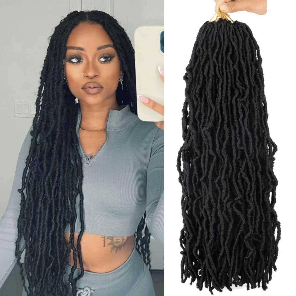 Layashow Unisex 22 Inch Soft Locs Crochet Hair Pre Looped 6 Packs Faux Locs Crochet Braids Curly Wavy Goddess Locs For Butterfly Locs Hair (22 Inch 6Pack 1B)