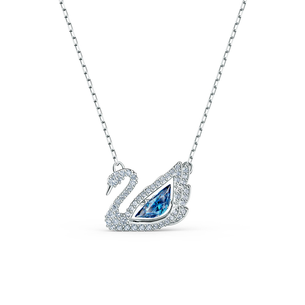 Collier Swarovski 125e anniversaire, collection Dancing Swan, pour femme. Pendentif cygne embl   matique avec cristaux bleus et blancs et    l   gante
