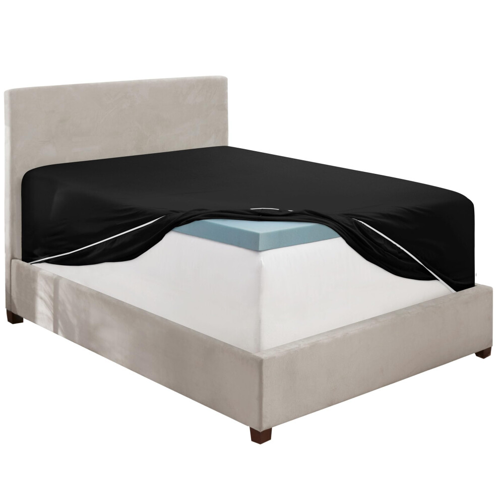 Drap-housse noir Hearth & Harbor Queen Size Drap-housse Queen extra profond avec poche uniquement Drap-housse en microfibre 1800 Drap-housse Quee