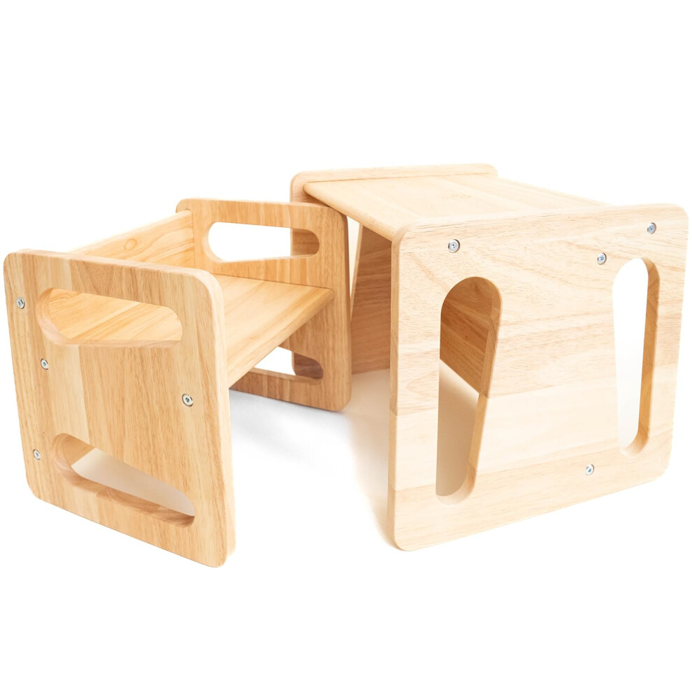 Ensemble table et chaises Montessori pour le sevrage - Table pour tout-petits en bois massif - Chaises cubiques pour tout-petits - Bois dur v   rit