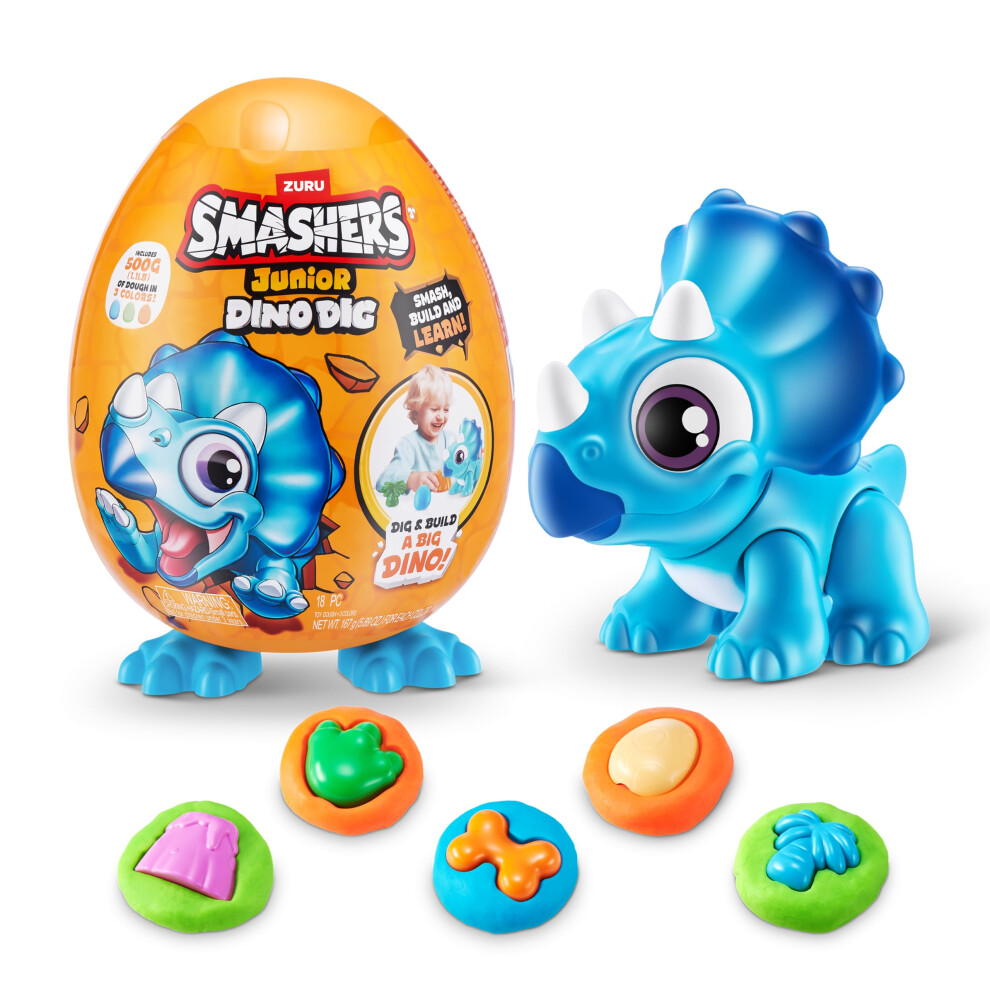 Smashers Junior Dino Dig Petit Uf (Triceratops) Par Zuru 12+ Surprises Compos S Moule Dinosaure Jouets Pr Scolaires Construire Jeu Sensoriel 18-image