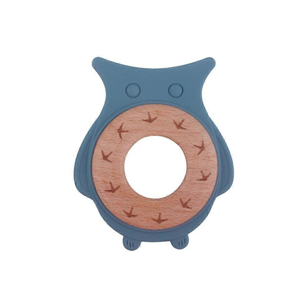 (As Show, One Size) Baby Silicone Teether Beads Cartoon Animal Owl Wooden Ring Rattle Nursing Teething Chewing Toy Molar Soother Bpa Free Shower Gifts Furtalk