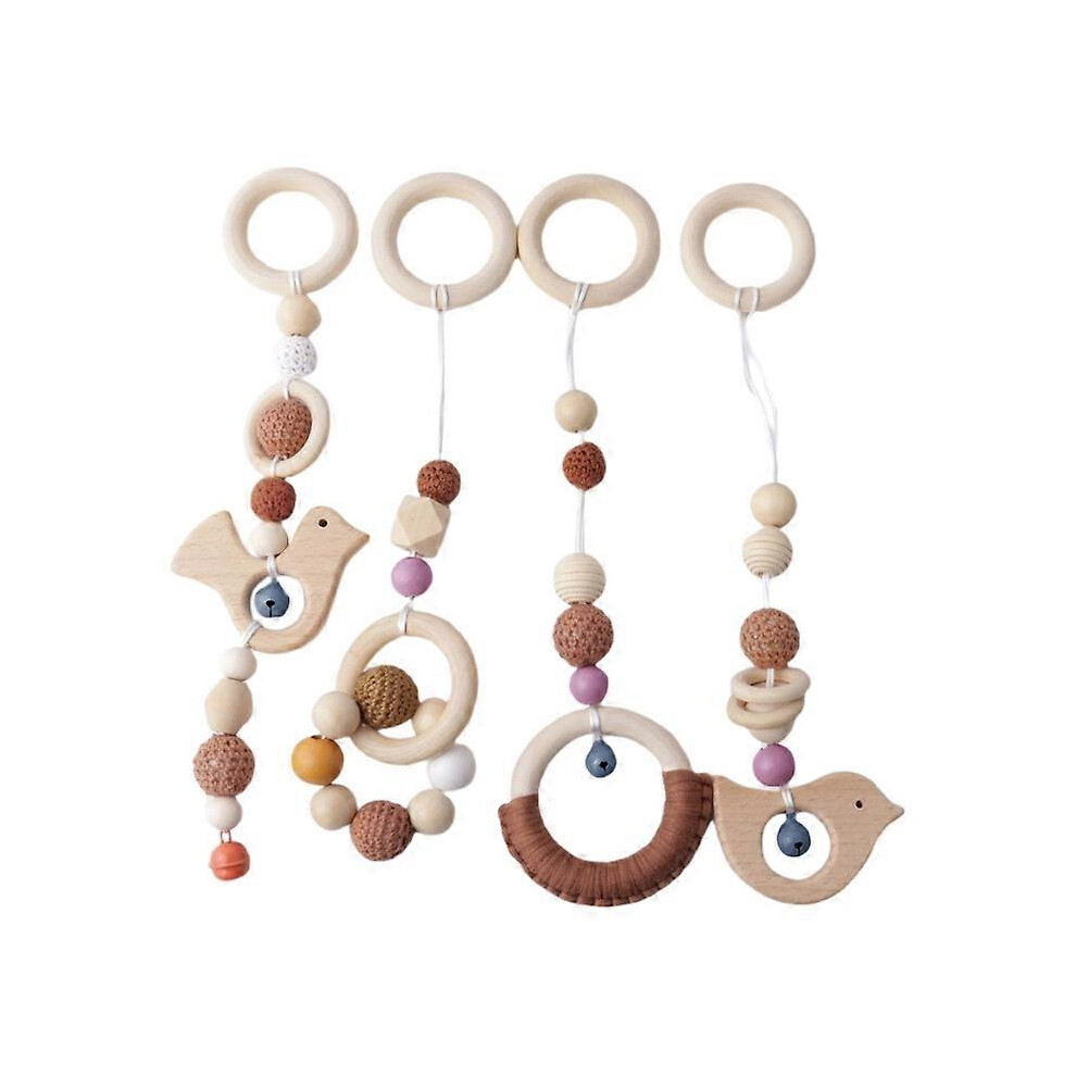 (, One Size) Newborn Wooden Beads Ring Teether Molar Teething Nursing Toys For Infants Room Brown Furtalk