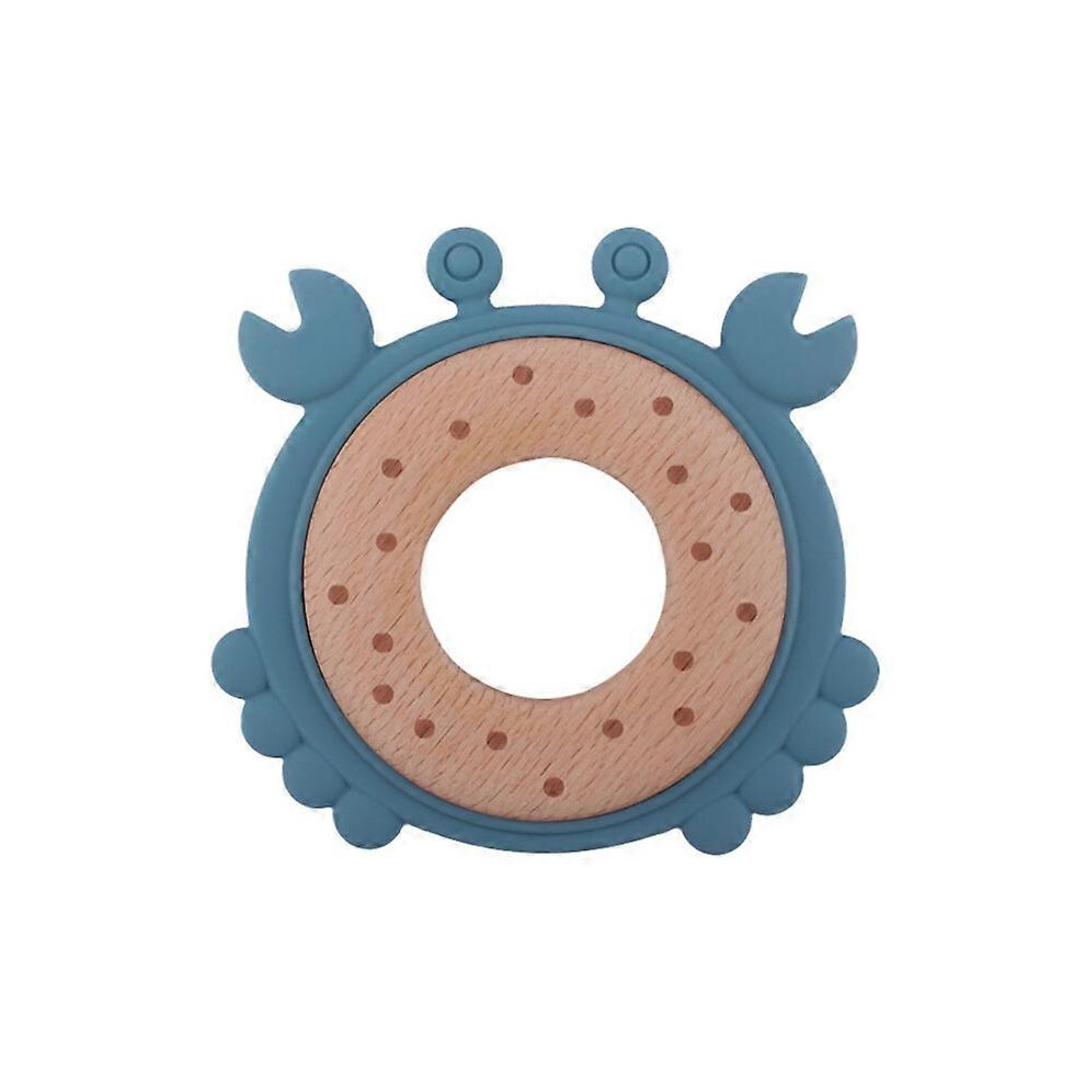 (As Show, One Size) Baby Silicone Teether Beads Cartoon Crab Wooden Ring Rattle Teething Molar Toy Furtalk