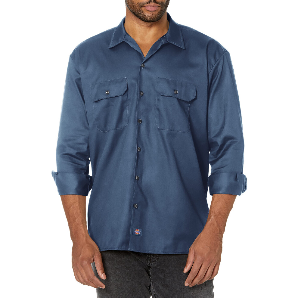 Dickies Mens Big-Tall Long-Sleeve Work Utility Button Down Shirts Nav
