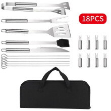 (As show, One size) 18 Pcs Professional Stainless Steel Barbecue Accessories - Barbecue Utensils with Portable Bag - Barbecue Tool Set for Men Outdoor Camping and Picnic