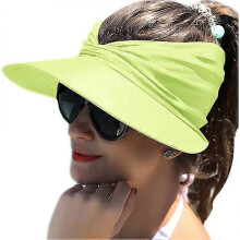 (As show, One size) Fluorescent green Womens Sun Visor Hat Wide Brim UPF 50+ UV Protection Summer Topless Beach Hat Foldable Quickly-Dry Sun Protection Beach Sport Cap