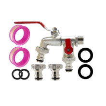 (As show, One size) Double Garden Tap with 1/2 inch Red/Double Brass Water Faucet and 2X3/4 inch Outlet Double Tap Ball Valve Outside Faucet Double Outlet Faucet Double O