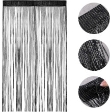 (As show, One size) String Curtain Panel, Glitter Door Wall Window Doorways Panel Fly Screen Fringe Room Divider Blinds, Decorative Tassel Ribbon Strip Silver Screen for