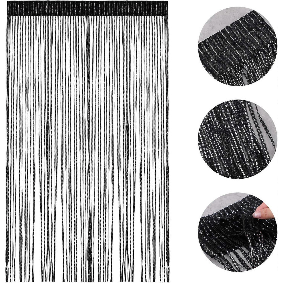(As show, One size) String Curtain Panel, Glitter Door Wall Window Doorways Panel Fly Screen Fringe Room Divider Blinds, Decorative Tassel Ribbon Stri-image-OPC-PHPQ8SG-NEW