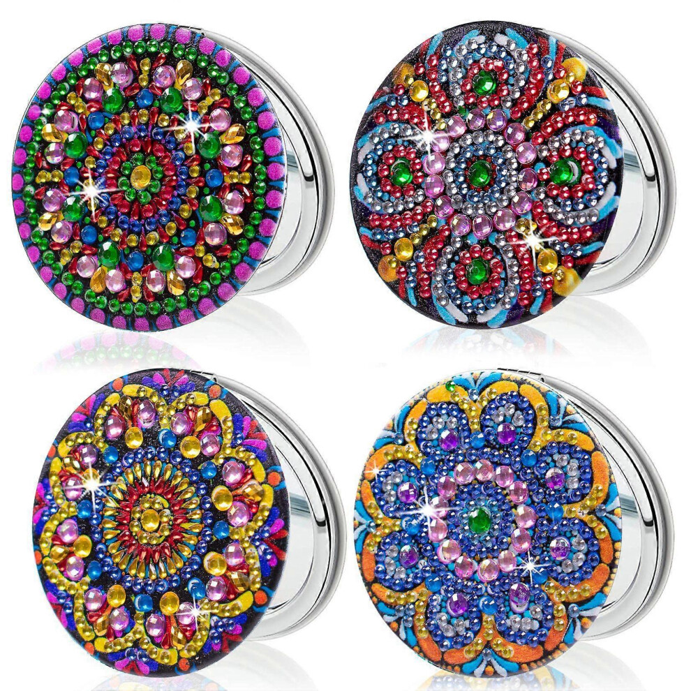 (As show, One size) (A)5D Diamond Art Painting Compact Mirror 4PC DIY Diamond Art Kits Magnifying Portable Travel Folding Pocket Mirror Crystal Art fo