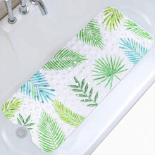 (As show, One size) (Green Leaf)Non-Slip Bath Mat 100x40cm, Anti-Slip Bathtub Mat with 200 Suction Cup PVC Material, Shower Mat with Cartoon Marine Animals for Children a