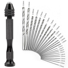 (As show, One size) Mini Precision Hand Drill Kit with 25 Pcs Twist Drill Bits (0.5-3.0mm), Precision Rotary Tools for Metal, Wood, Crafts, Jewelry, Assembly, Model Makin