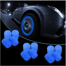 (As show, One size) (Blue)Fluorescent Car Tire Valve Cap, 12 Pcs Luminous Car Tire Valve with Luminous Cover, Universal Accessory for Trucks, SUV, Motorcycles