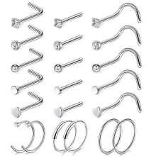 (As show, One size) 21Pieces/Set Surgical Steel L-Shaped Bone Screw Shaped Nose Studs Nose Rings