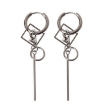 (As show, One size) Personalized Long Tassel Pendant Drop Earrings Punk KPOP Boys Korean Earrings