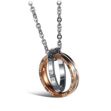 (As show, One size) Beautiful Rose Gold/Black Pendant Necklace Titanium Steel for Street Shooting