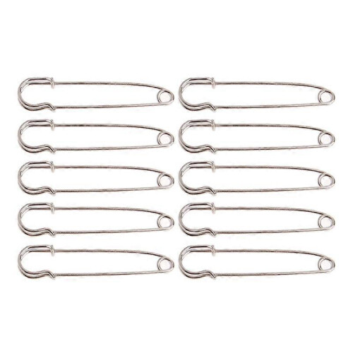 (45mm, One size) Heavy Duty Safety Pins 10 Pcs/Set Silver Tone Large Strong Pinning Sewing Tools
