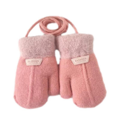 (M, Light Blue) Winter Solid Color Mittens Thicken Gloves Windproof Warm Plush Cute Gloves