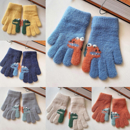 (As show, One size) Animals Elements Pattern Gloves Winter Warm Knitted Full Finger Glove Keep Warm 1