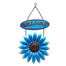 (Pink, One size) Vintage Metal Flower Wall Decor Hanging Garden Sign for Indoor Outdoor Home