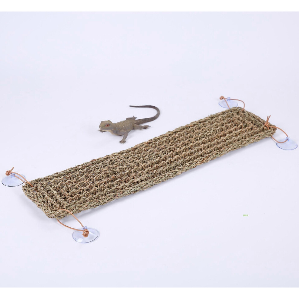 (As show, One size) Reptile Lizard Lounger Bearded Dragon ,grass Fibers Hammock Bed75x18cm with suction cup