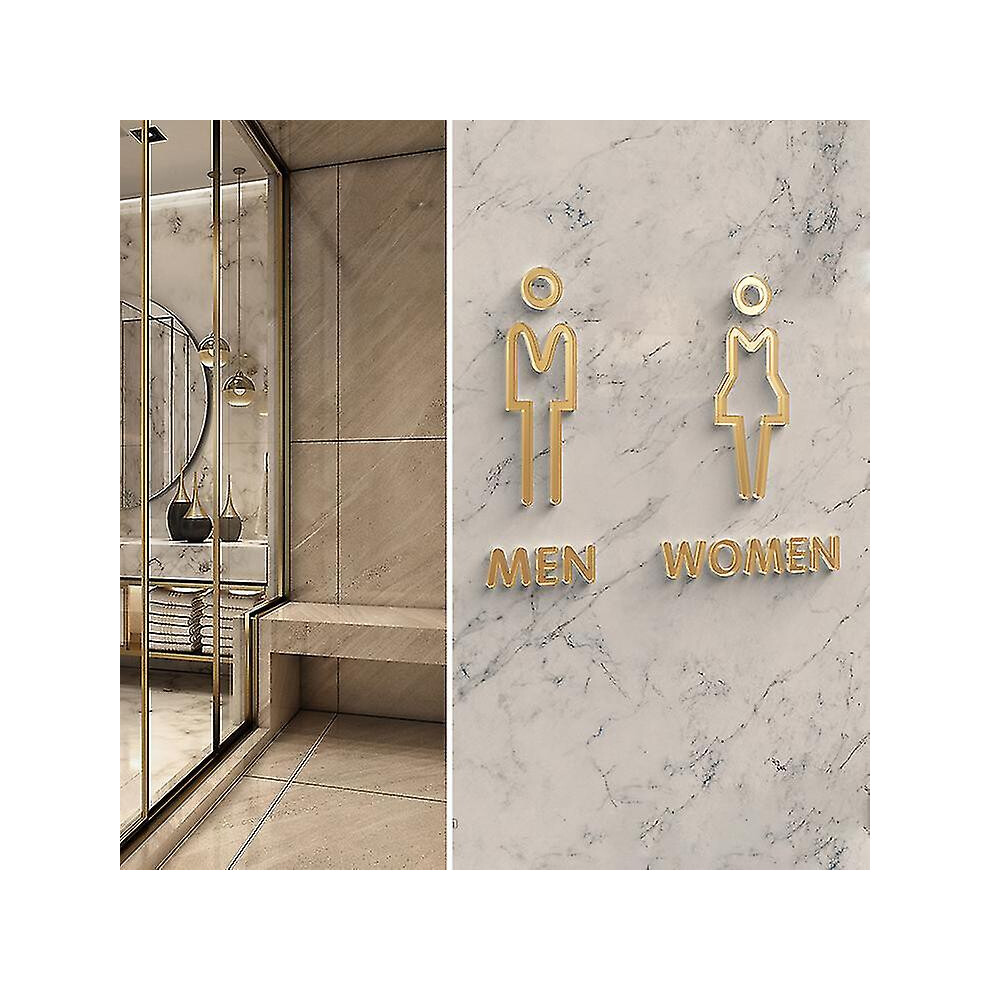 (As show, One size) Self-adhesive Ladies And Gentlemen Acrylic Symbol Toilet Signs For Hotel, Office, Home, Restaurant Gold
