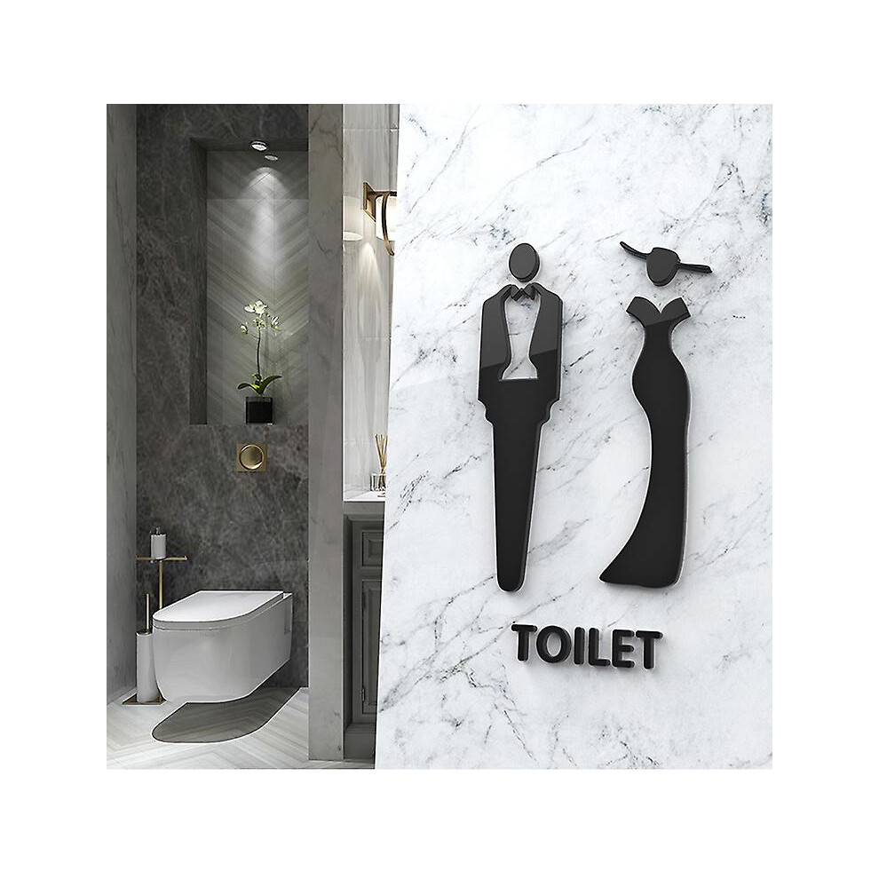 (As show, One size) Self-adhesive Ladies And Gentlemen Acrylic Symbol Toilet Signs For Hotel, Office, Home, Restaurant Work Black