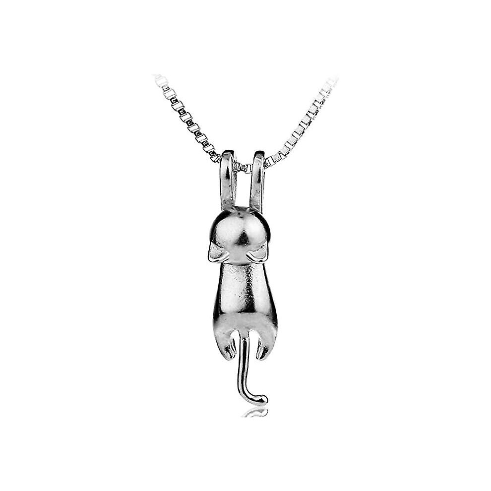 (As show, One size) Ladies 925 Sterling Silver Cat Pendant Necklace, For Women Girls
