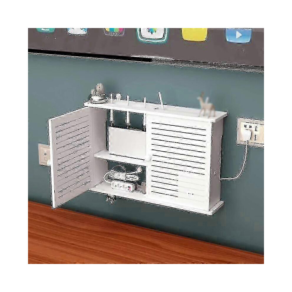 (As show, One size) Wireless Wifi Router Storage Box Wooden Box Cable Power Supply Plus Wire Bracket Wallmounted Plug-image-OPC-PHPQCXN-NEW