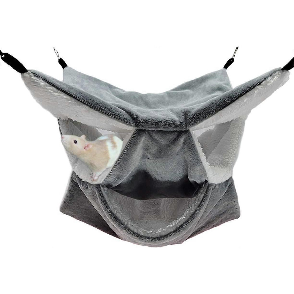 (As Show, One Size) Rat Hammock Hanging Bed For Guinea Pig Rodent Sleeping Ferret Hammock With 3 Layers For Chinchilla Playing And Sleeping, Gray