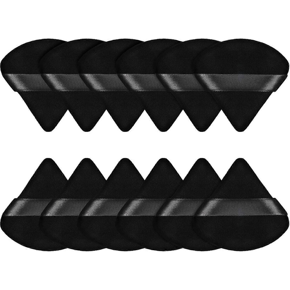 (As show, One size) 12 Puff Triangle Face Makeup Puff for Loose Powder Foundation Sponge Soft Body Cosmetics Wet Dry Mineral Powder Makeup Tool (Black)