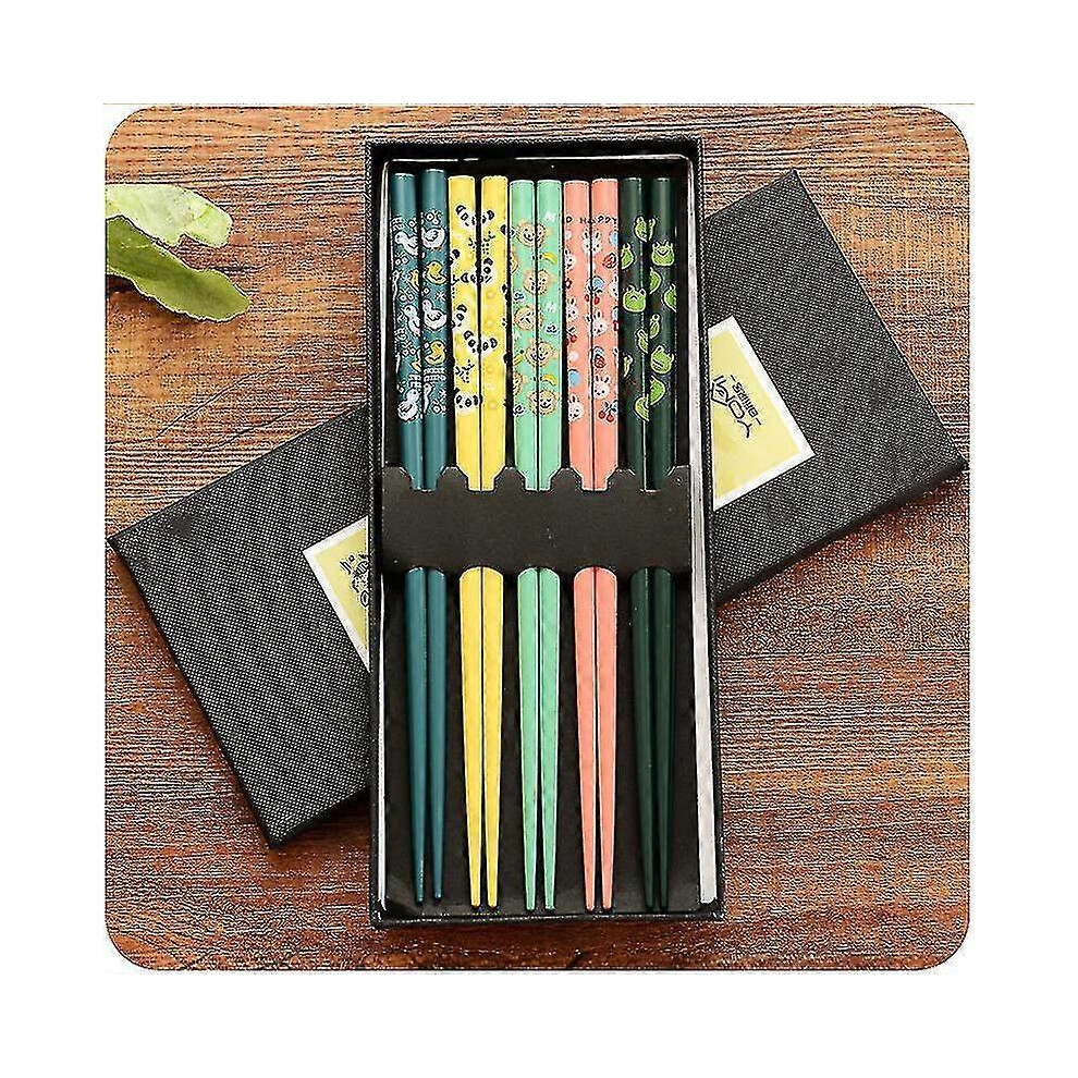 (As show, One size) 5 Pairs Bamboo Ecological Chopsticks Handmade Wood Wooden Sushi Chopsticks Lucky Cat Cherry Blossoms Chopsticks Multiple Styles Animal
