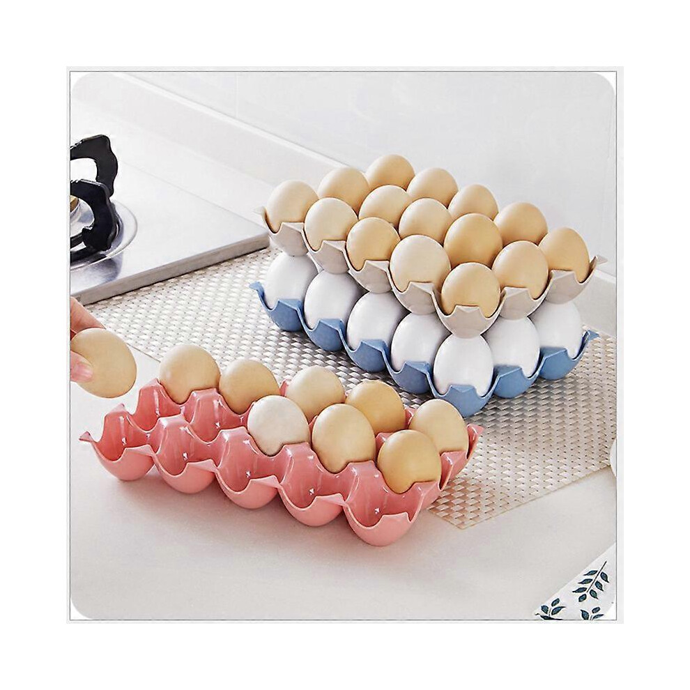 (As show, One size) 3 PCS Storage Box 15 Egg Racks Egg Storage Fridge Plastic Egg Box Egg Holder Trays Stackable Fridge Storage for Kitchen Fridges Keep Fresh