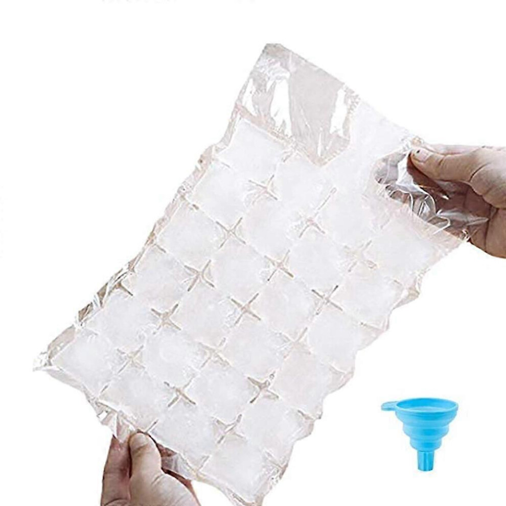 (As show, One size) 10PCS ice cube bag tray disposable ice bag food grade safe and tasteless Ice cube bag with mini silicone funnel,10 packs can be made into 240 ice cube