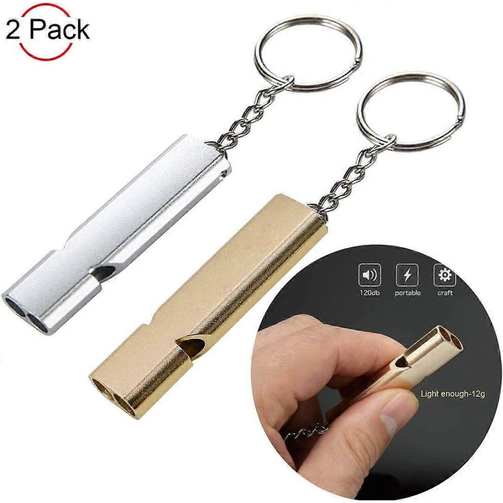 (As show, One size) Referee Whistle, Survival Whistle, Child Whistle, Double Metal Tubes High Decibel Keychain Whistle for Camping Lifeguard Hiking an